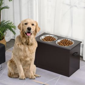 Raised Pet Food Elevated Feeder with 2 Stainless Bowls (Option: Coffee-650x440x170 mm)