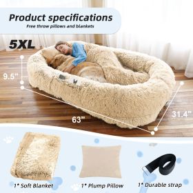 Human Dog Bed, Large Size Fits You and Pets, Washable Faux Fur Dog Bed for People Doze Off, Napping Orthopedic Dog Bed, Present Plump Pillow, Bla (Color: beige, size: 5XL(63"L ×31.4"W ×9.5"Th))